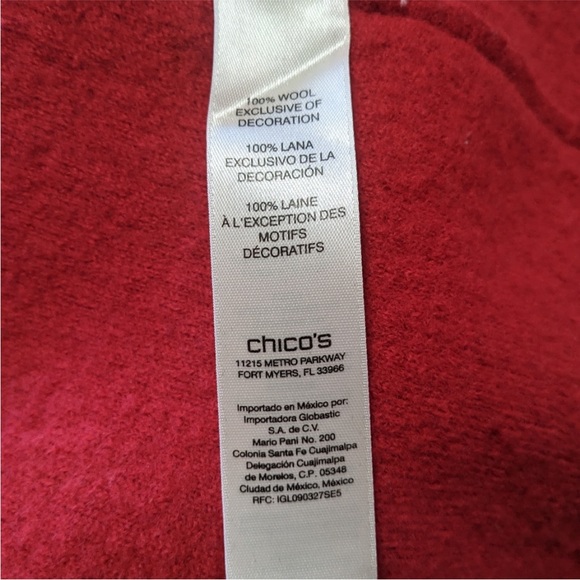 Chico's 100% wool red drape front cardigan sweater w/black trim, Size 1 (8-10) - Picture 7 of 10